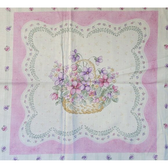 Violets Pillow Panels Kit Floral Pink Purple Flowers Bows Basket Make 4 Pillows - Picture 2 of 4
